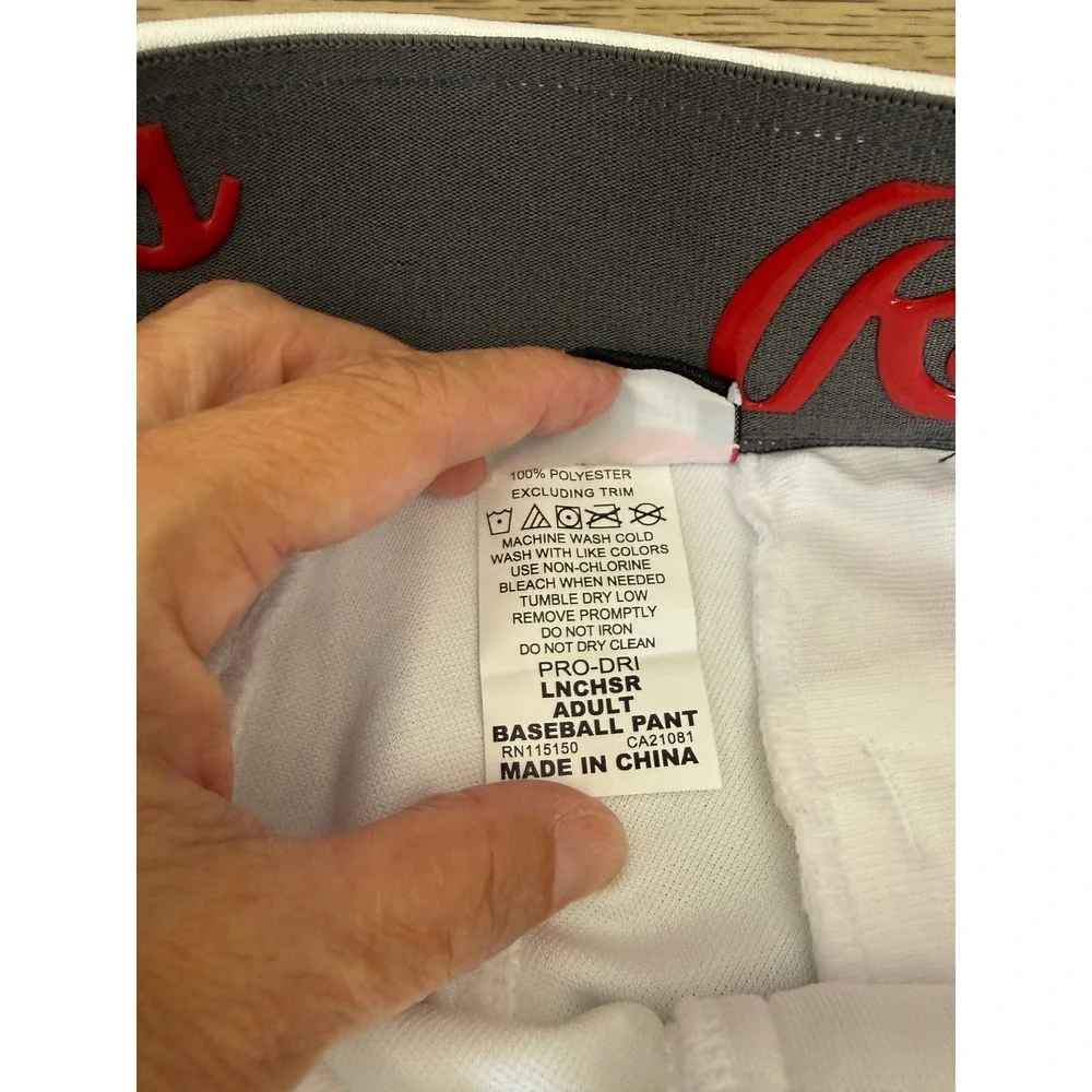 Rawlings Pro-Dri Mens Baseball Pants White Semi-Relaxed Fit LNCHSR Medium NWT